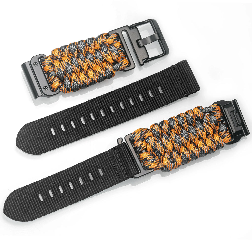 Hemsut 26mm QuickFit 550 Paracord Watch Band for Garmin – Black & White