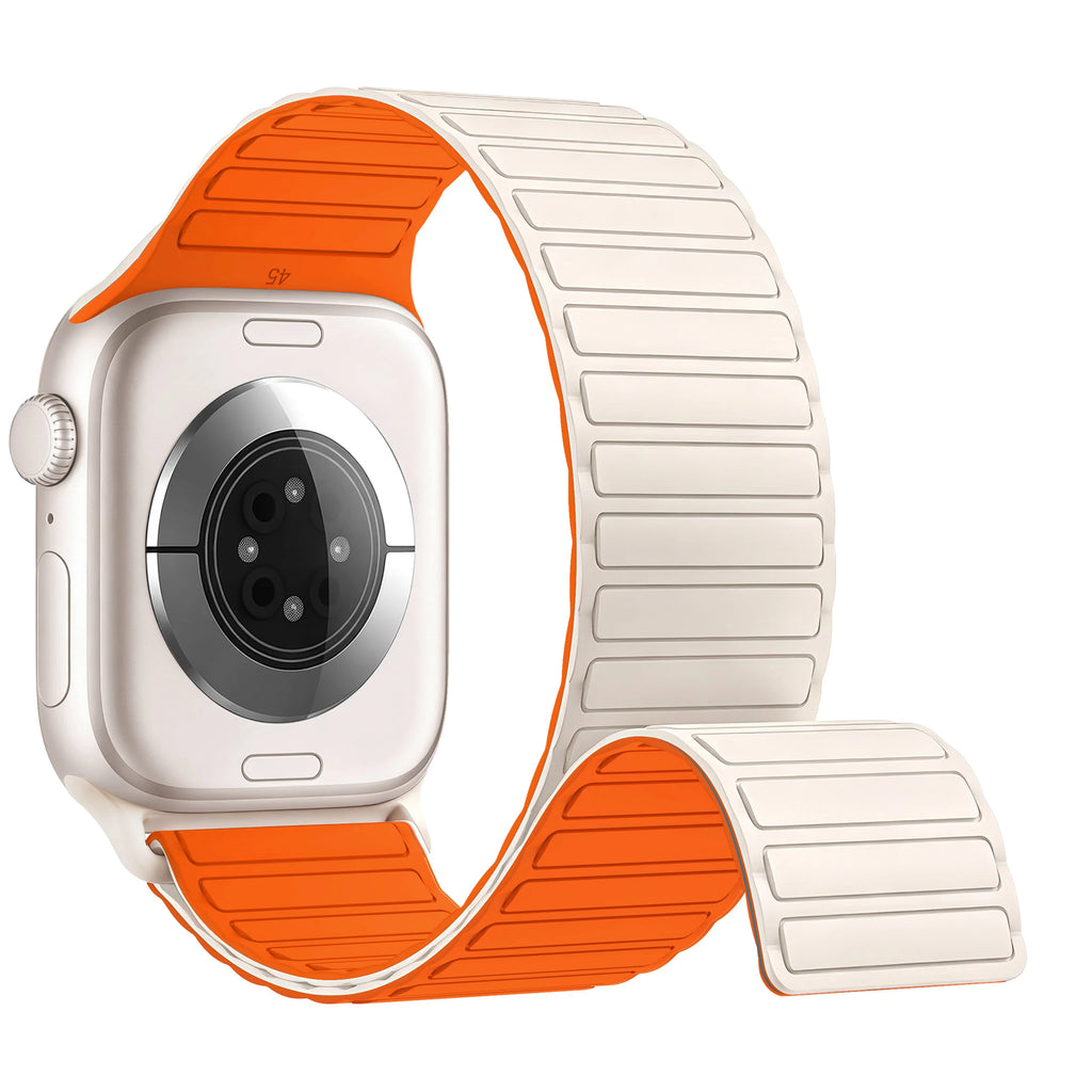 Beige & Orange Magnetic Silicone Apple Watch Band