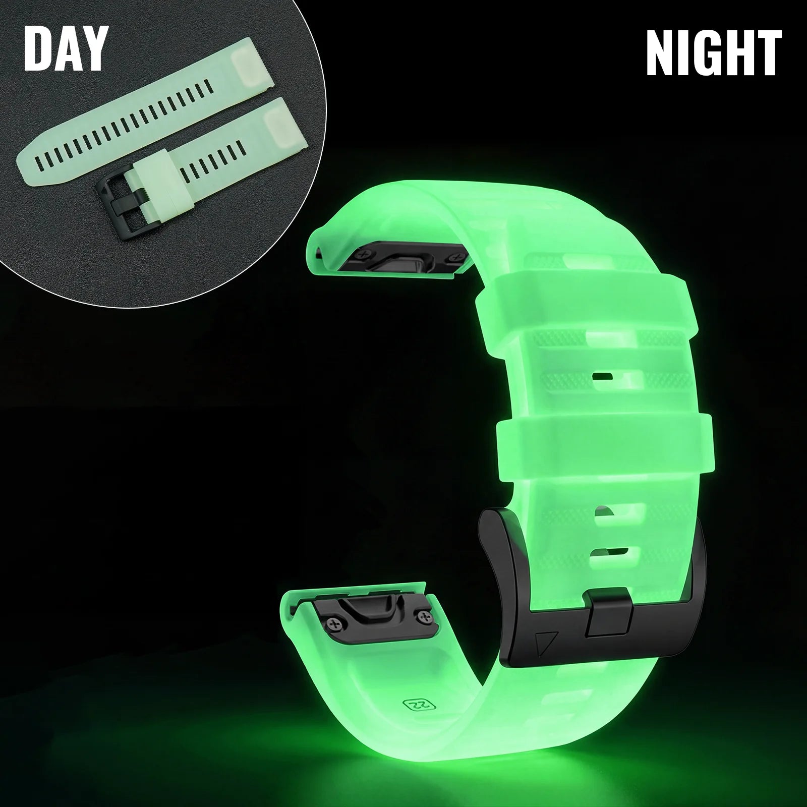 Garmin QuickFit 22mm Luminous Silicone Replacement Band Green Glow