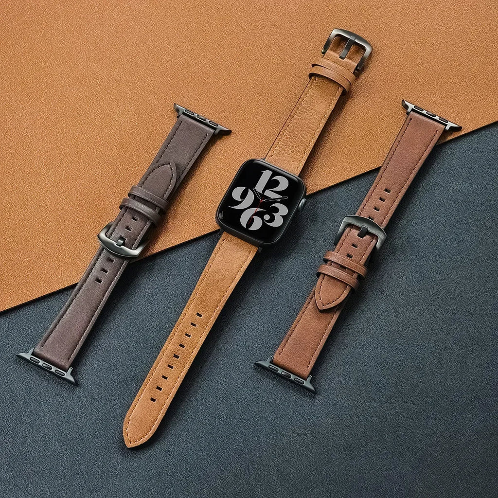 Camel Leather Apple Watch Band for Black Case Series 10