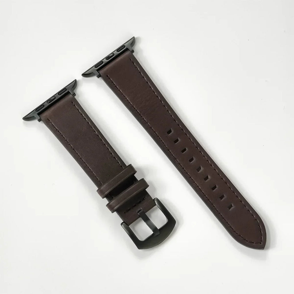 Brown Leather Apple Watch Band for Black Case Series 11
