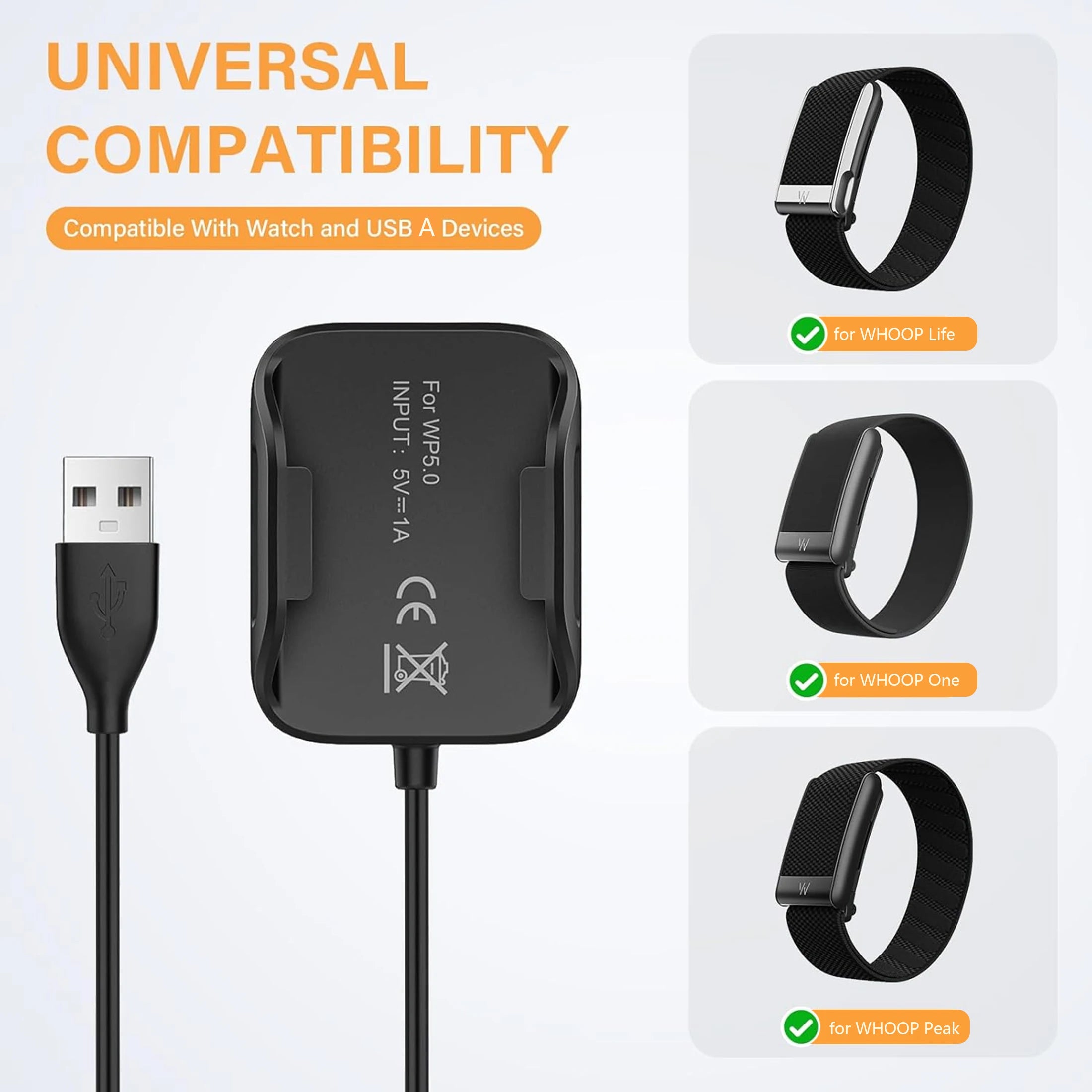 WHOOP 5.0 & MG USB-C Replacement Charger Cable Black