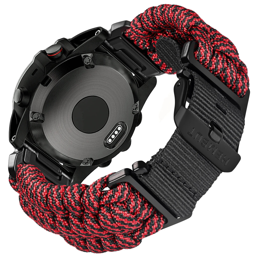 Hemsut 22mm QuickFit 550 Paracord Watch Band for Garmin – Red & Black