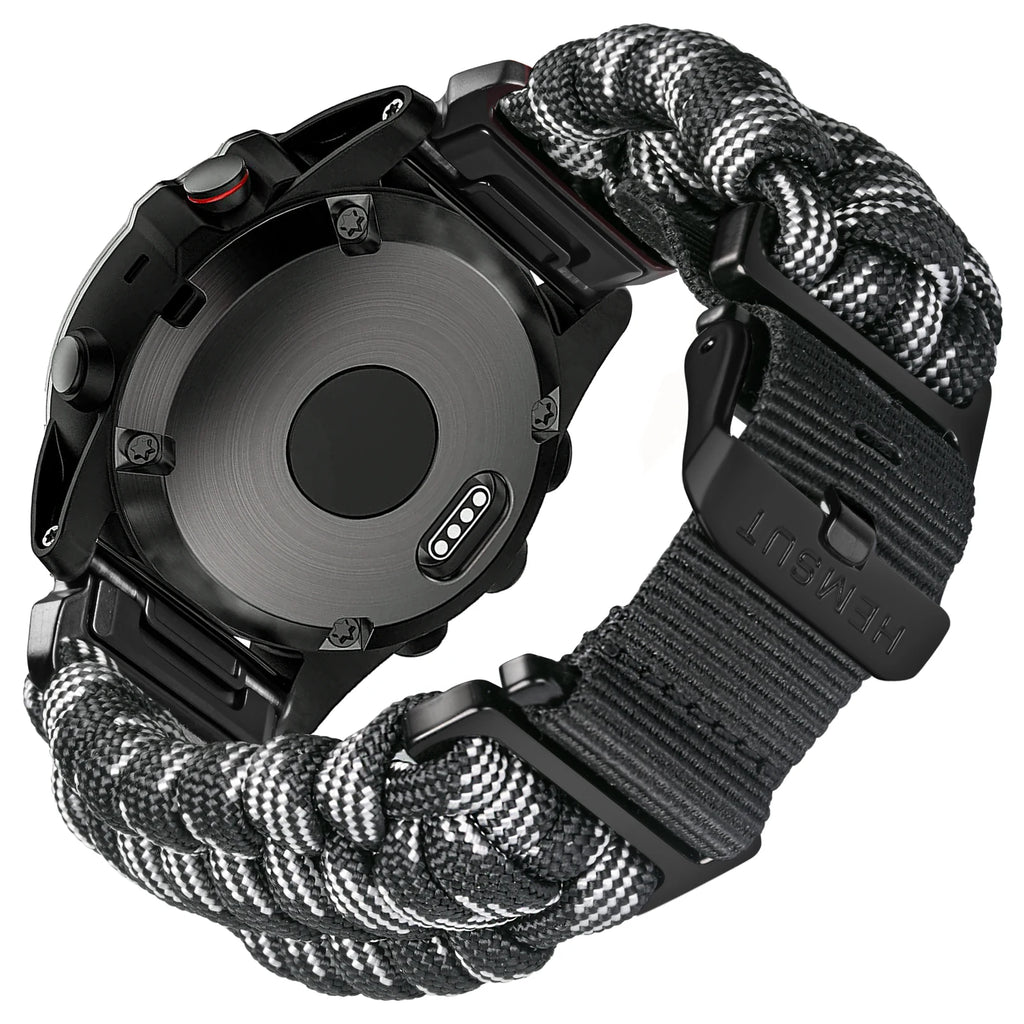 Hemsut 26mm QuickFit 550 Paracord Watch Band for Garmin – Black & White