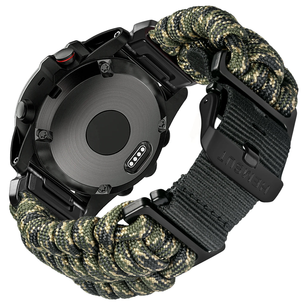 Hemsut 22mm QuickFit 550 Paracord Watch Band for Garmin – Army Green Camo