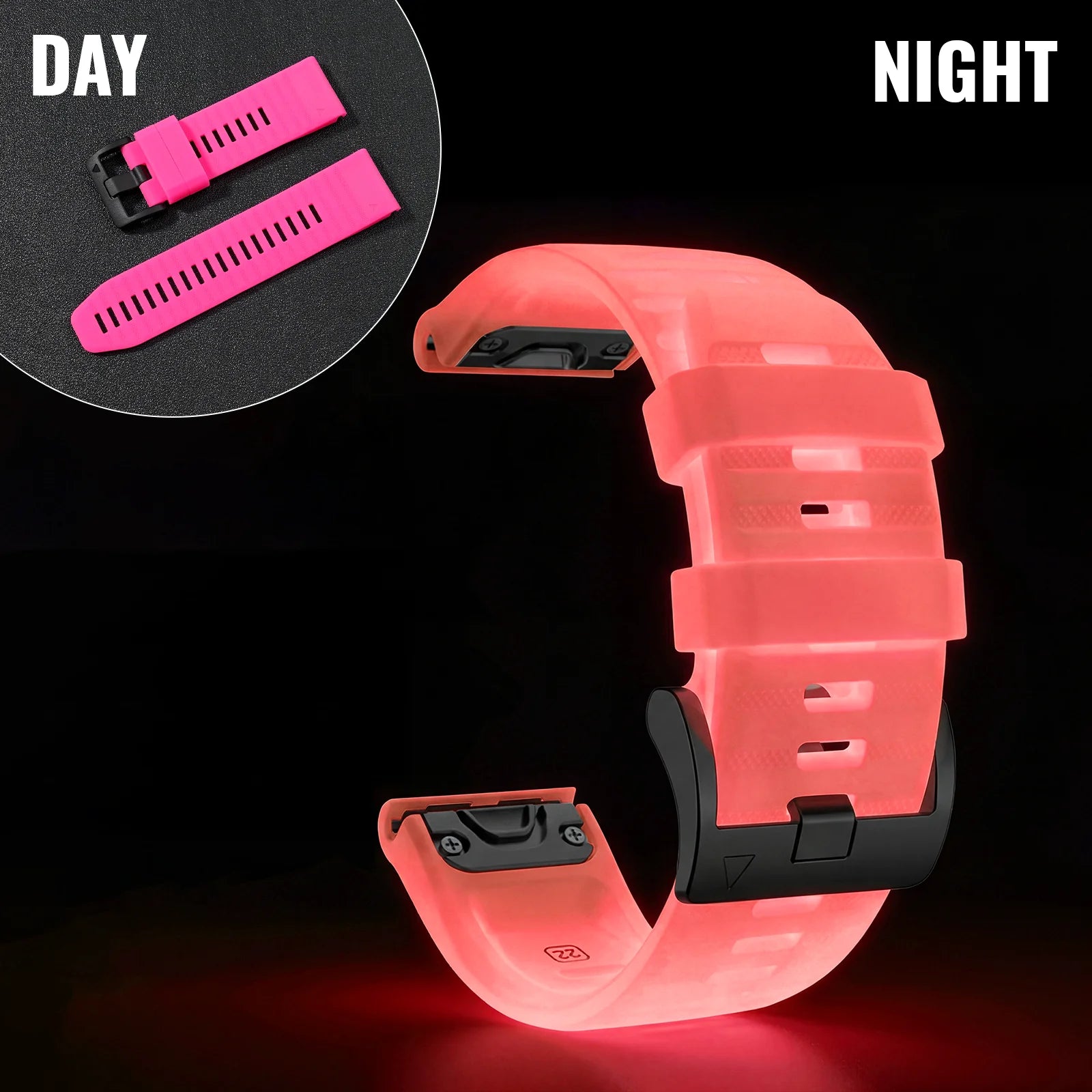 Garmin QuickFit 22mm Luminous Silicone Replacement Band Pink Glow