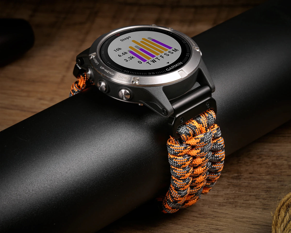 Hemsut 26mm QuickFit 550 Paracord Watch Band for Garmin – Khaki & Black