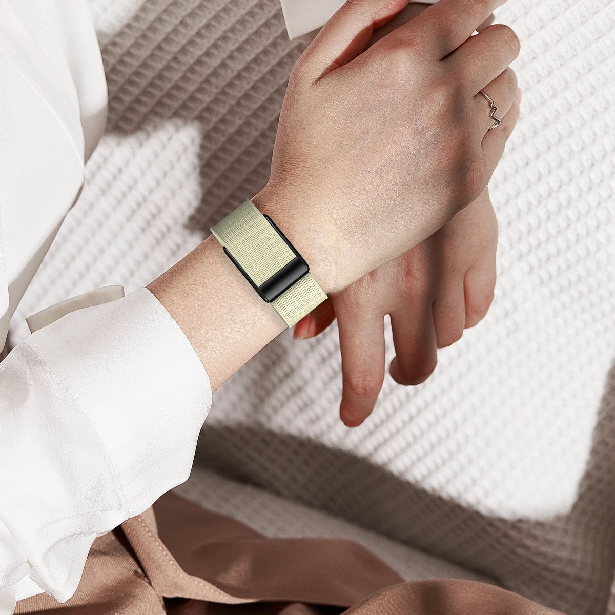 WHOOP 5.0 Elastic Nylon Replacement Band Ivory White