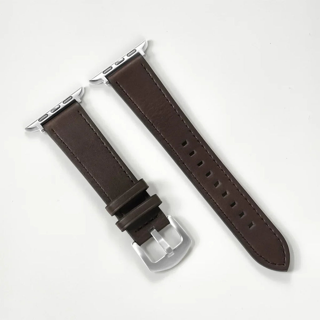 Brown Leather Apple Watch Band for Silver Case Apple Watch Ultra 3