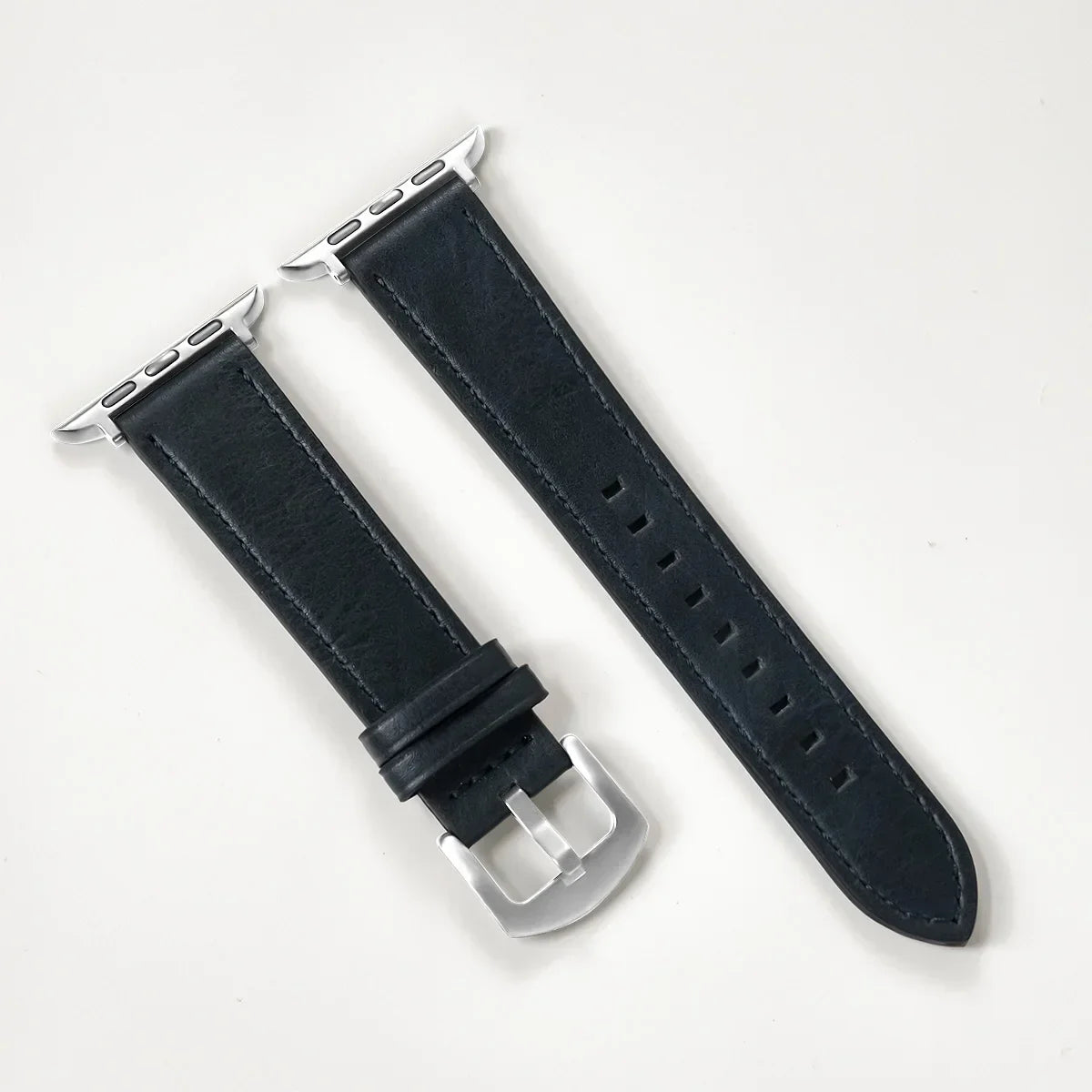 Navy Blue Leather Apple Watch Band for Silver Case 44mm / 45mm / 46mm / 49mm