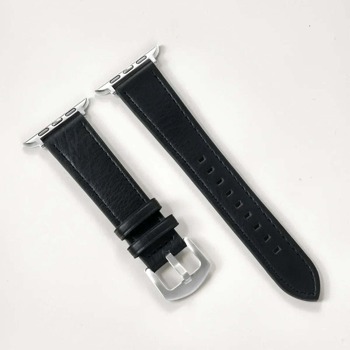 Black Leather Apple Watch Band for Silver Case Series 11