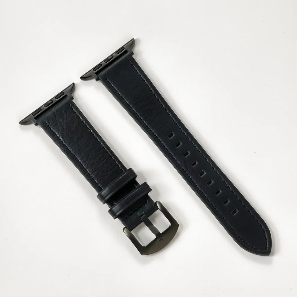 Black Leather Apple Watch Band for Black Case Series 10