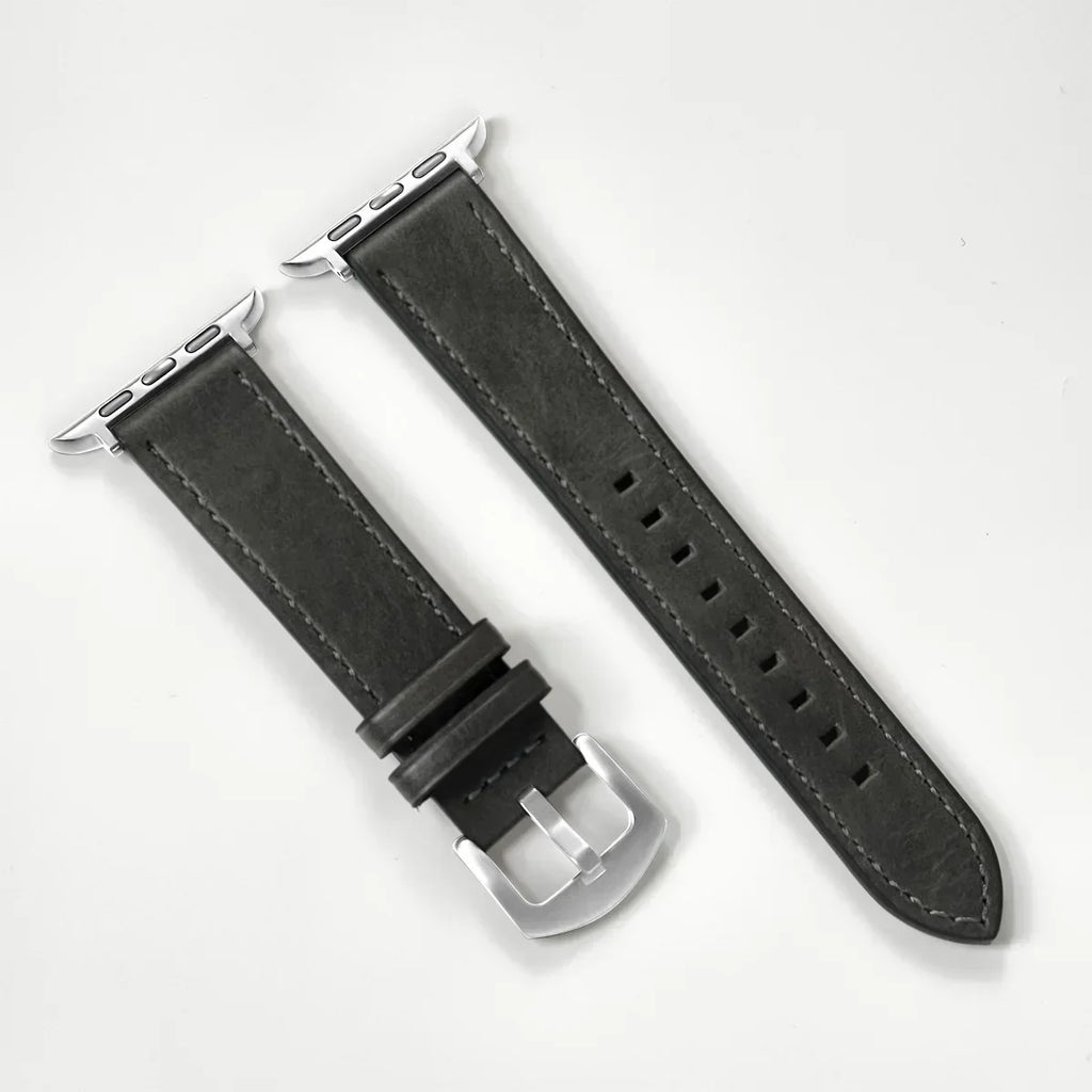 Dark Grey Leather Apple Watch Band for Silver Case Series 11
