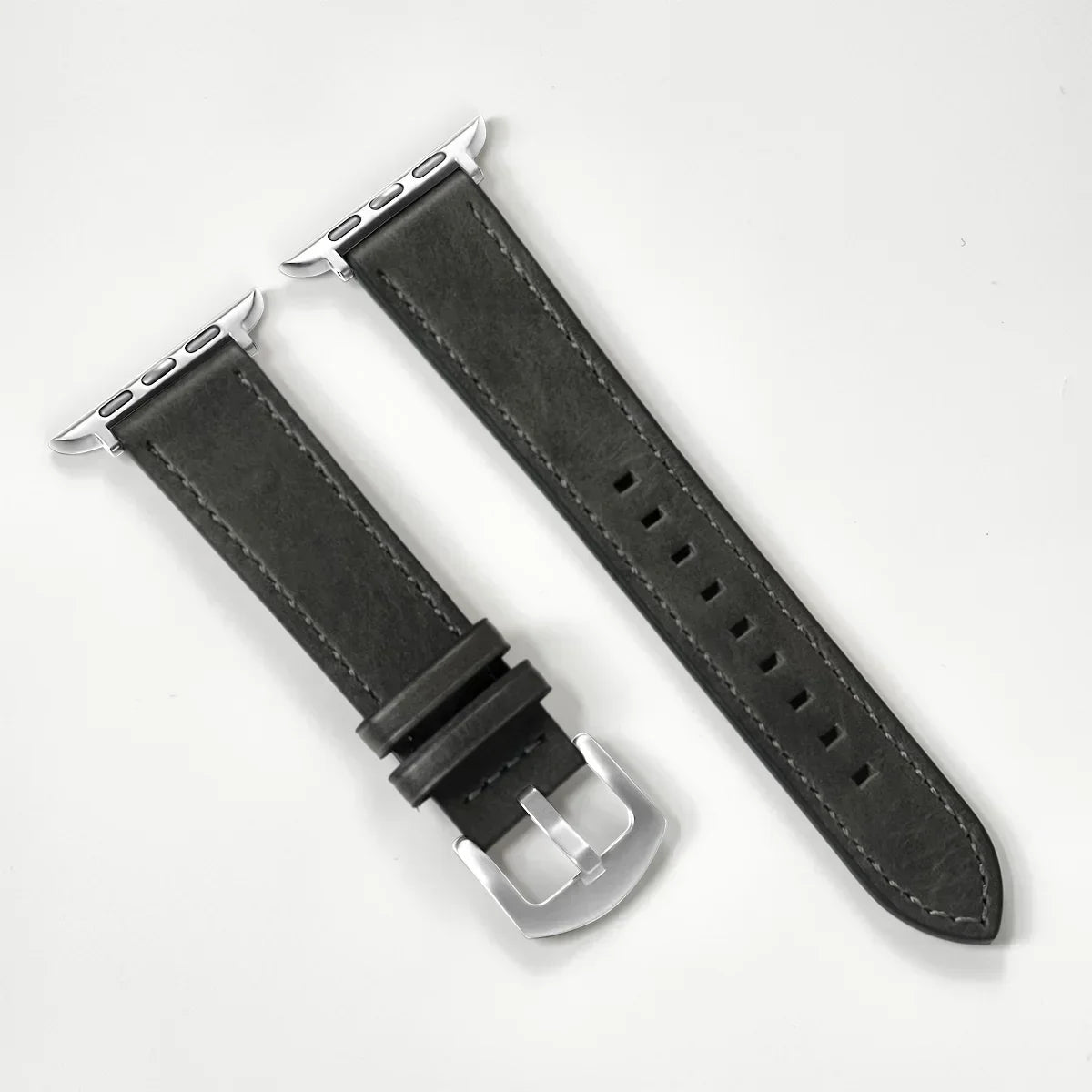 Dark Grey Leather Apple Watch Band for Silver Case Series 11