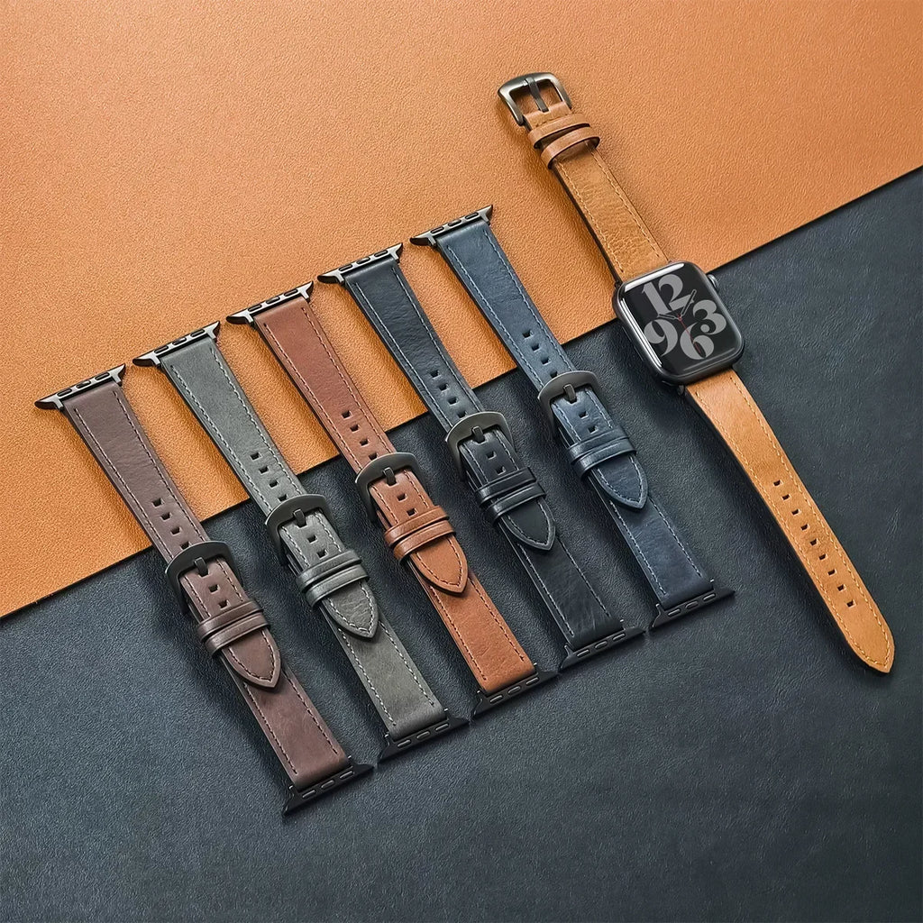 Dark Grey Leather Apple Watch Band for Silver Case Series 11