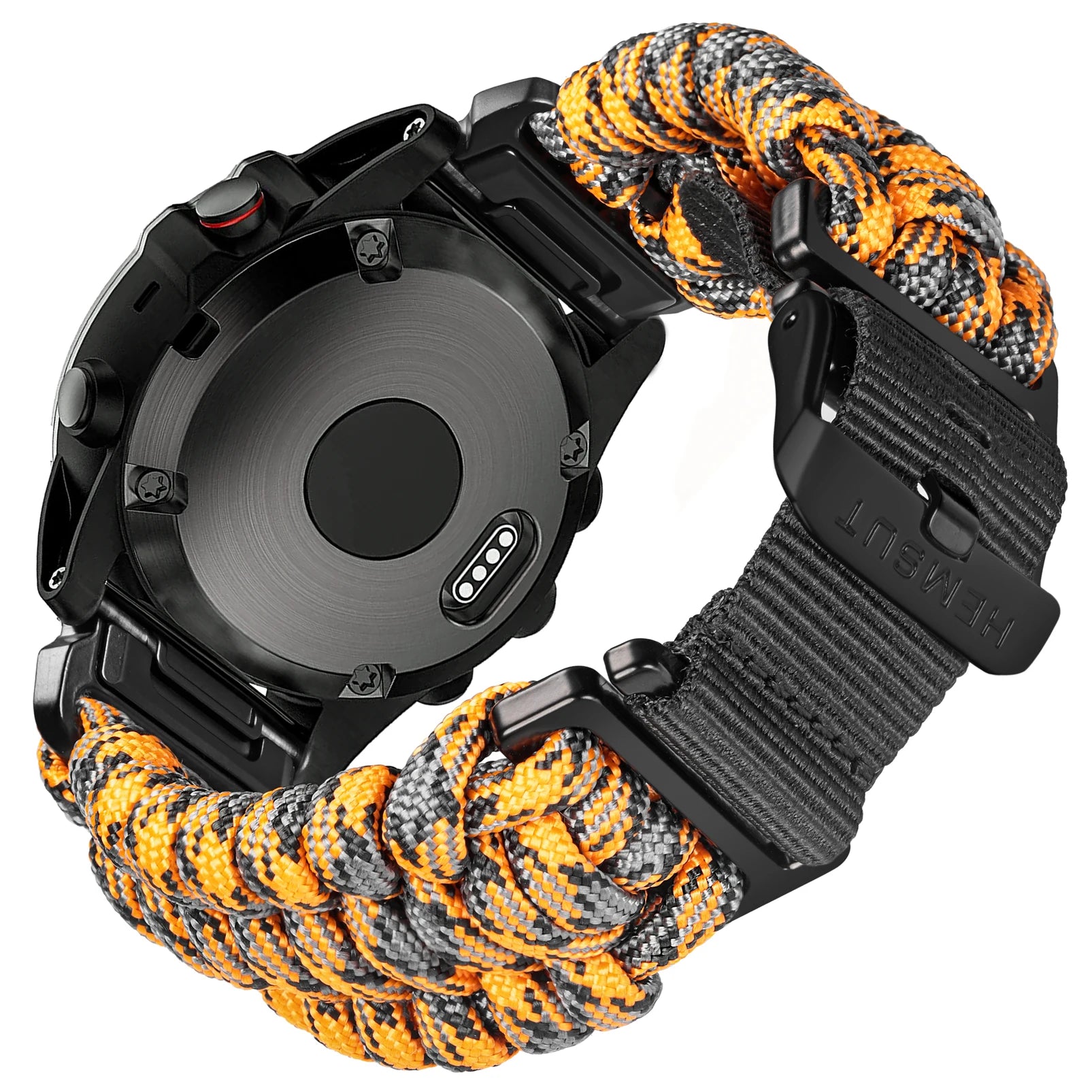 Hemsut 22mm QuickFit 550 Paracord Watch Band for Garmin – Orange & Gray
