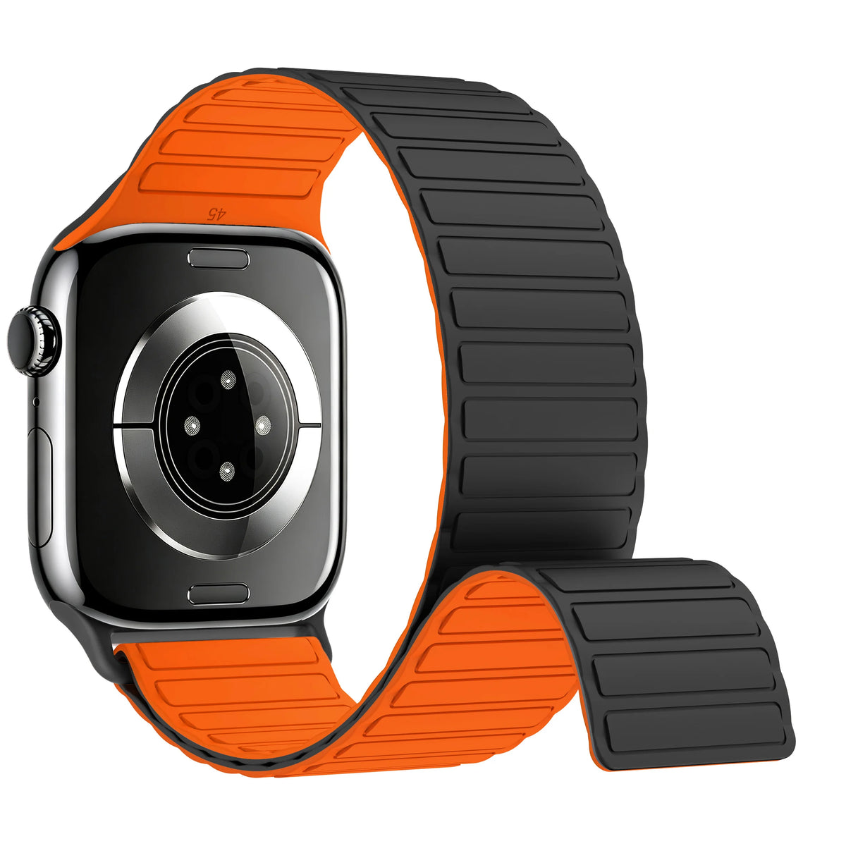 Black & Orange Magnetic Silicone Apple Watch Band