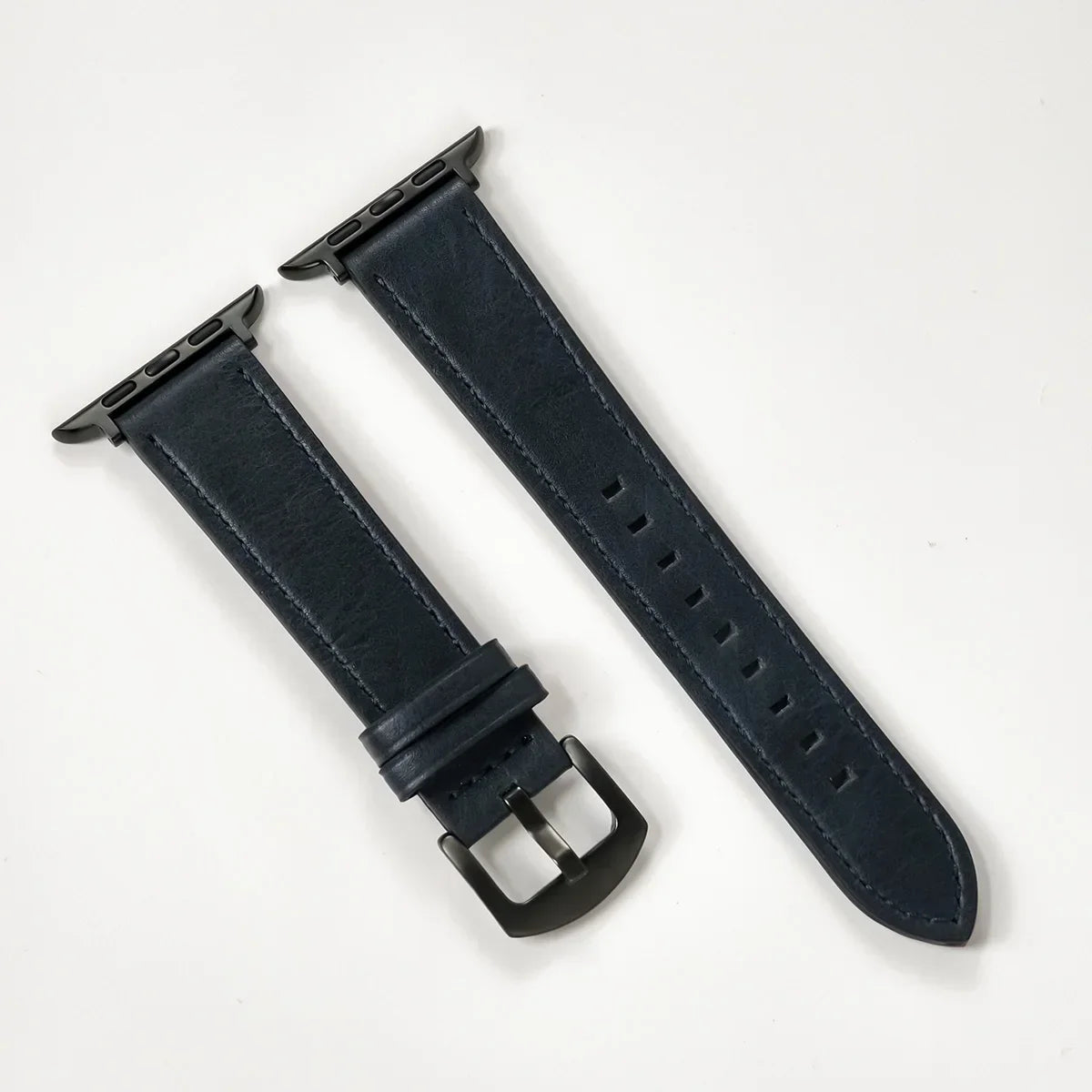 Navy Blue Leather Apple Watch Band for Black Case Series 10