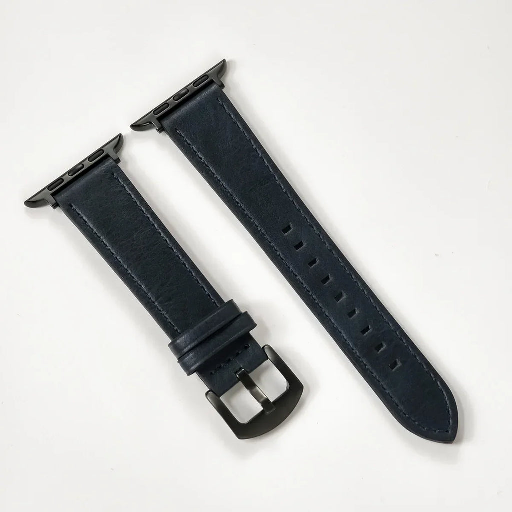 Navy Blue Leather Apple Watch Band for Black Case Series 11