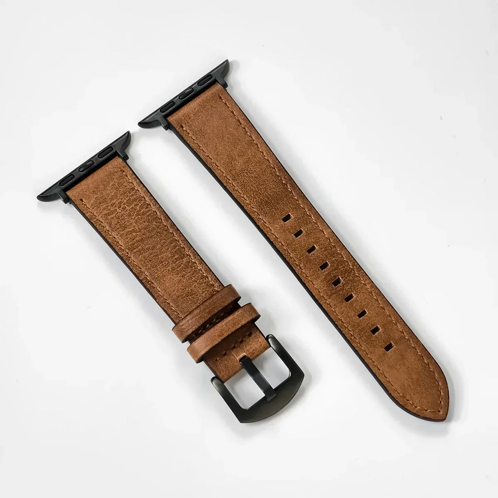 Camel Leather Apple Watch Band for Black Case Series 10