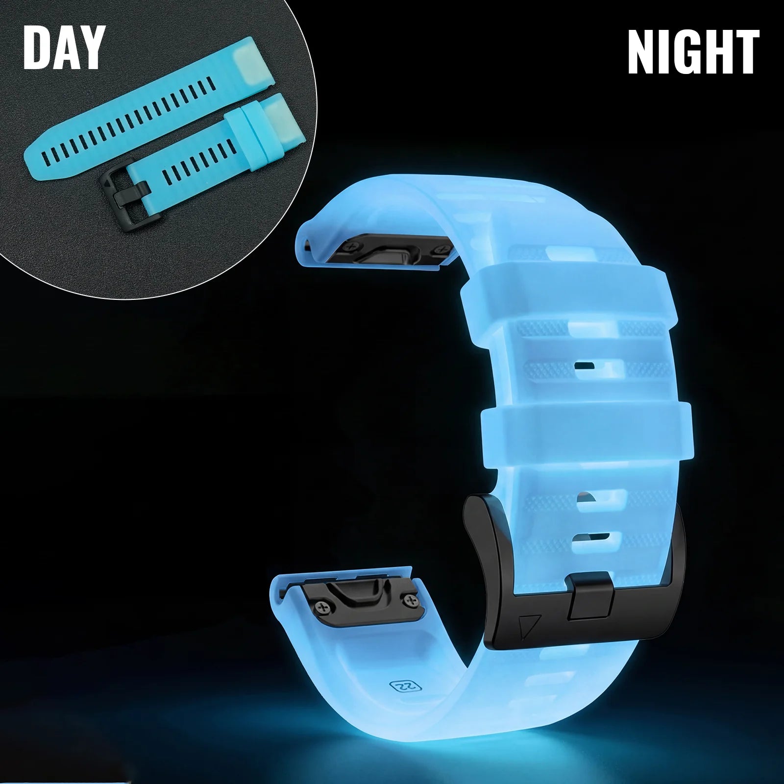 Garmin QuickFit 22mm Luminous Silicone Replacement Band Blue Glow