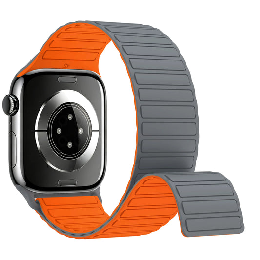 Gray & Orange Magnetic Silicone Apple Watch Band